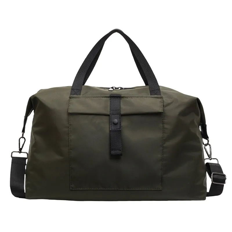 Grey one-shoulder travel bag made from Oxford cloth with a large capacity.