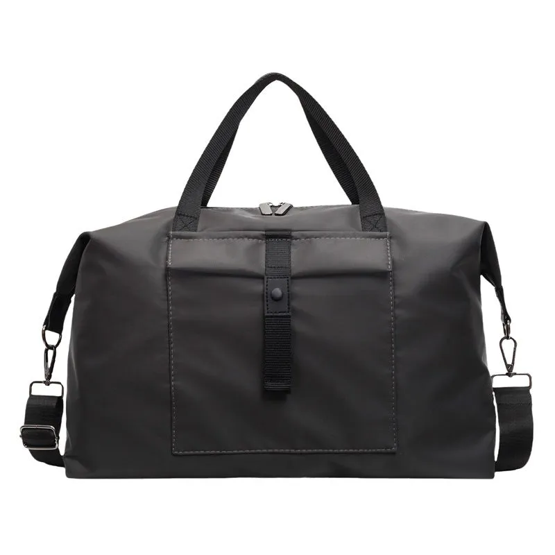 Grey one-shoulder travel bag made from Oxford cloth with a large capacity.