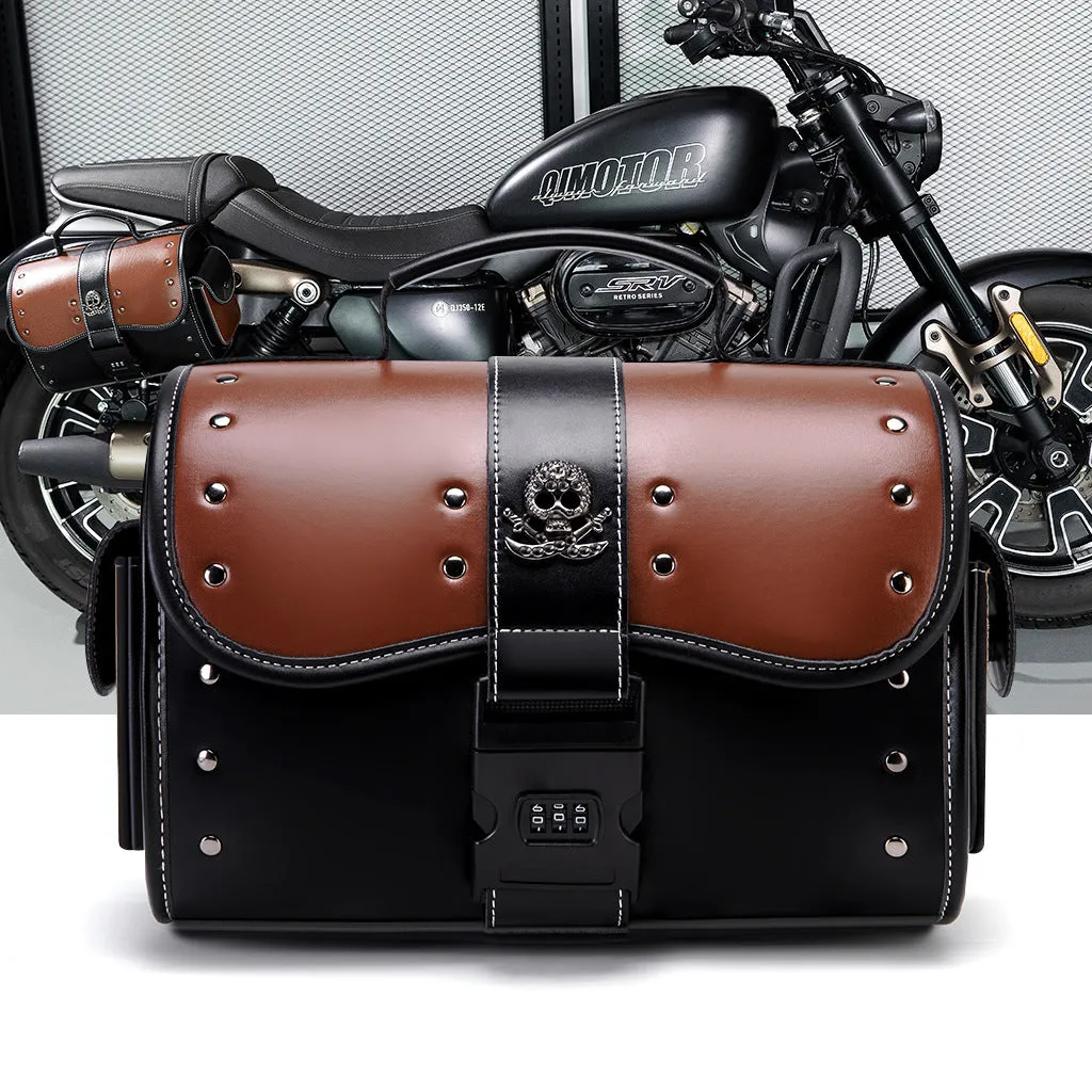 PU leather motorcycle front bag with patchwork design, model FBG397BK