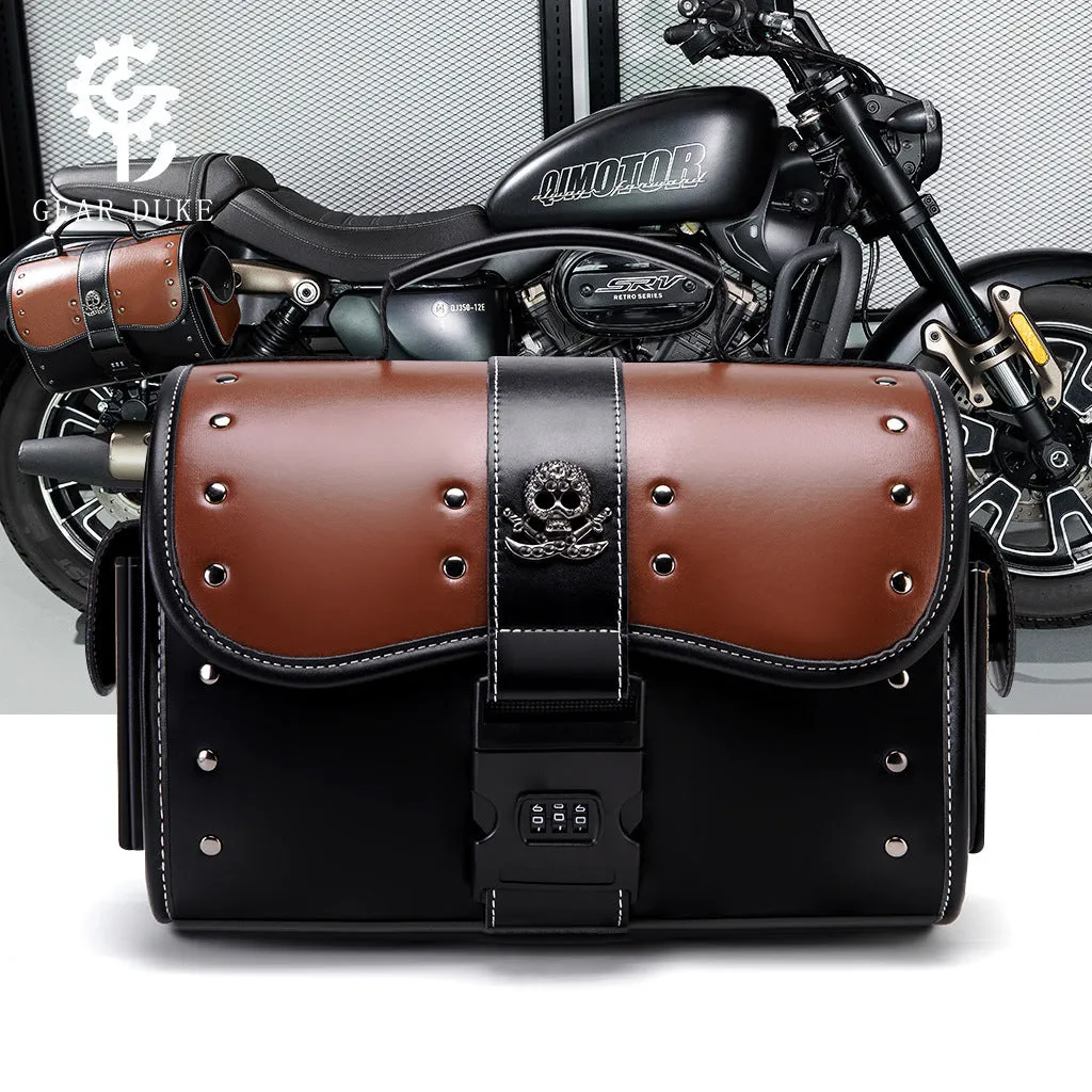 PU leather motorcycle front bag with patchwork design, model FBG397BK