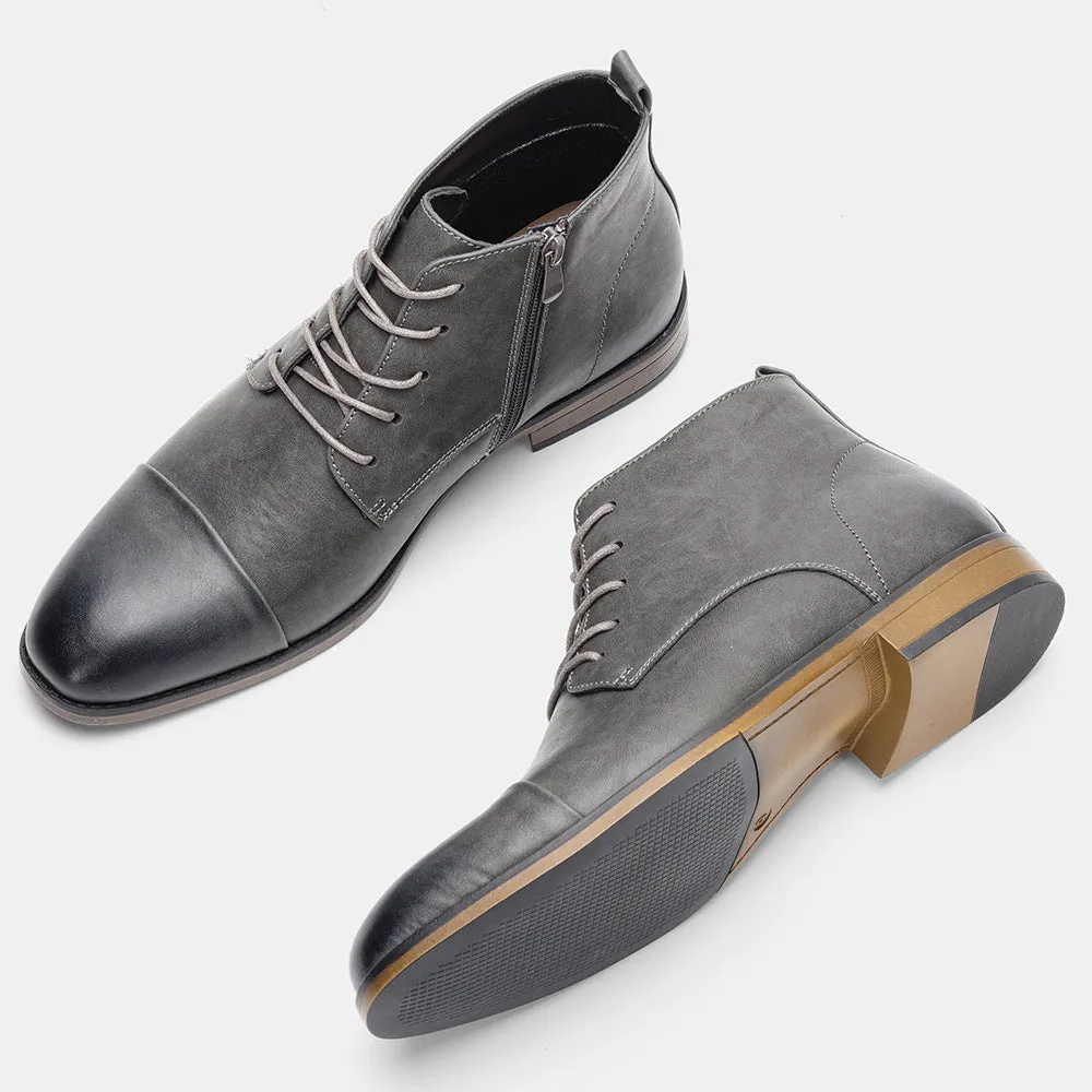 Men's brown side-zip Chelsea boot with round toe and low wooden sole on a white background.