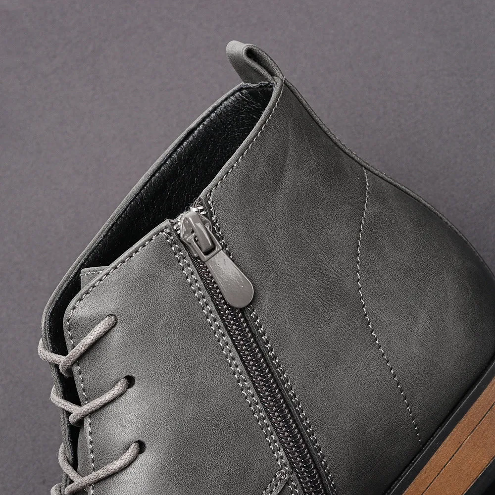 Men's brown side-zip Chelsea boot with round toe and low wooden sole on a white background.