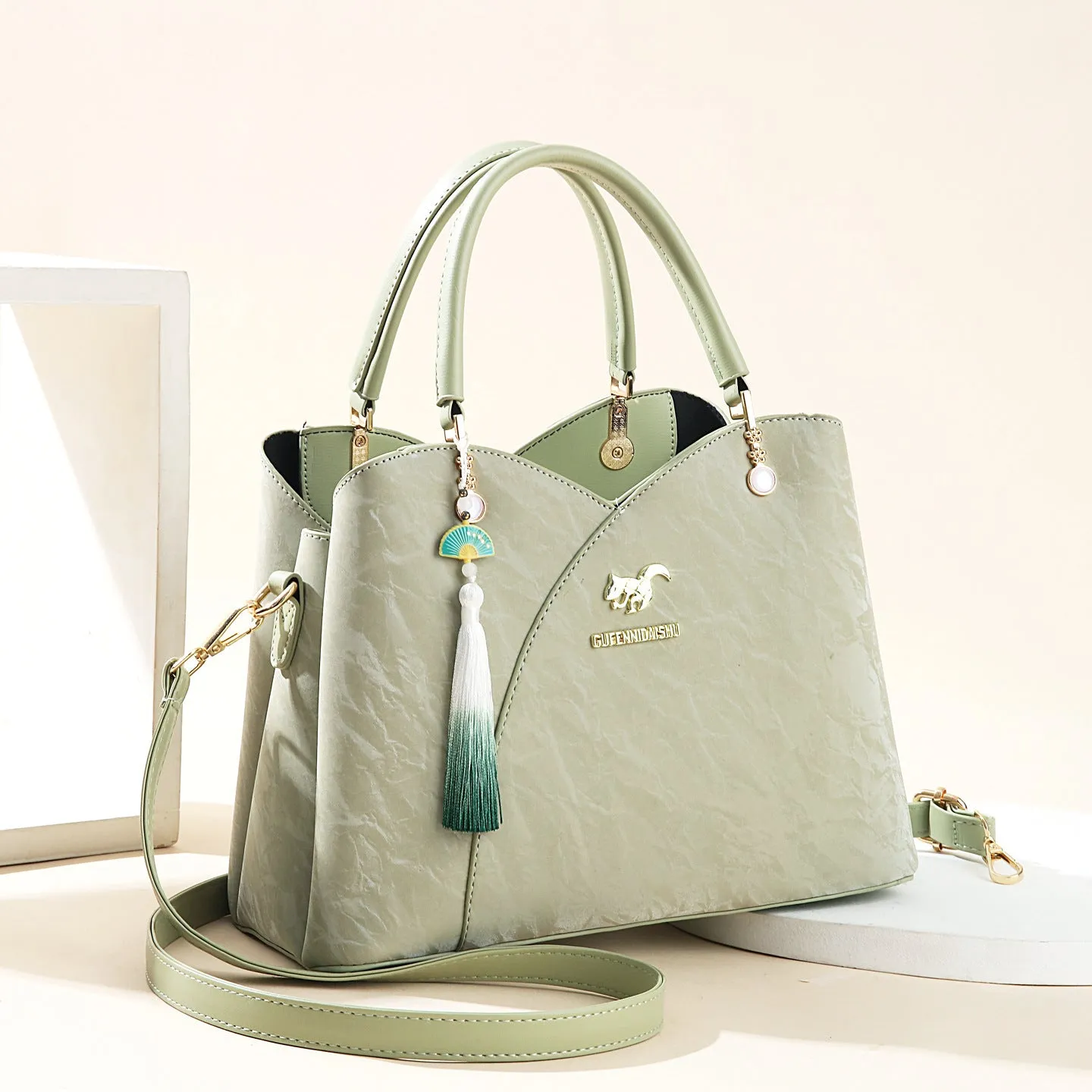 Women's soft PU leather messenger bag in horizontal square shape with urban simplicity styling