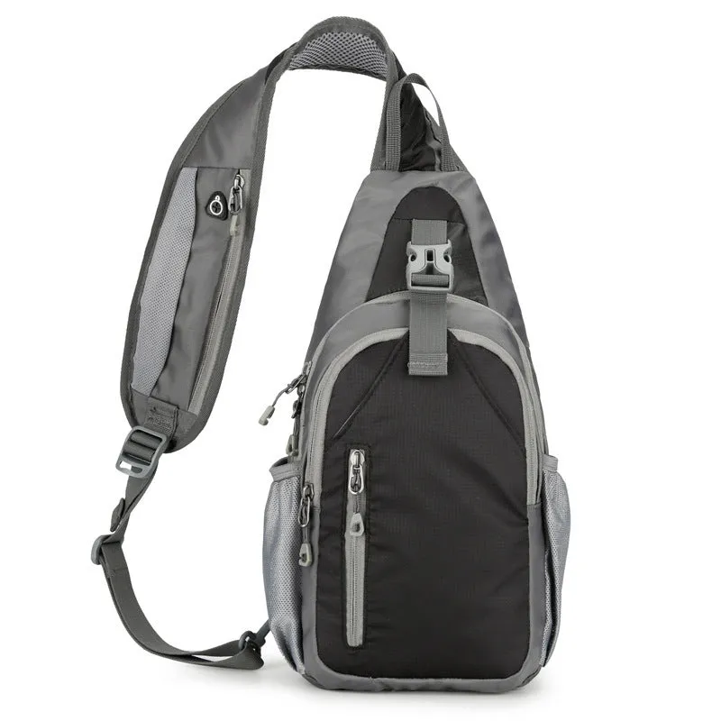 Nylon canvas crossbody chest bag in army green colour with contrast details for outdoor leisure use.