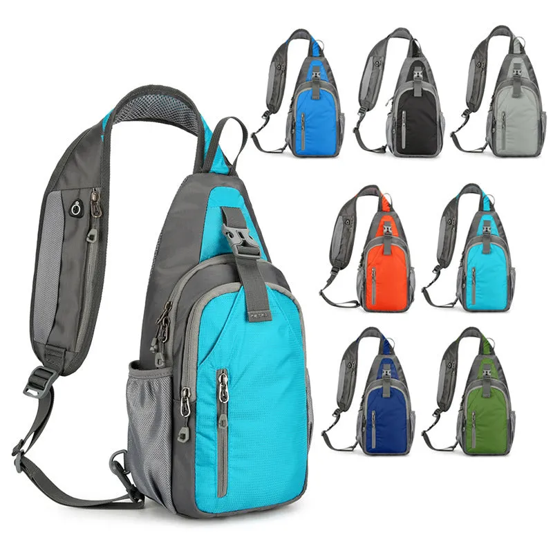 Nylon canvas crossbody chest bag in army green colour with contrast details for outdoor leisure use.