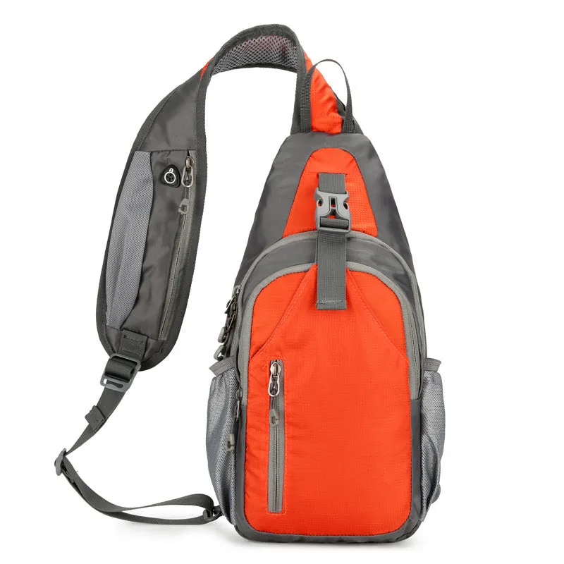 Nylon canvas crossbody chest bag in army green colour with contrast details for outdoor leisure use.