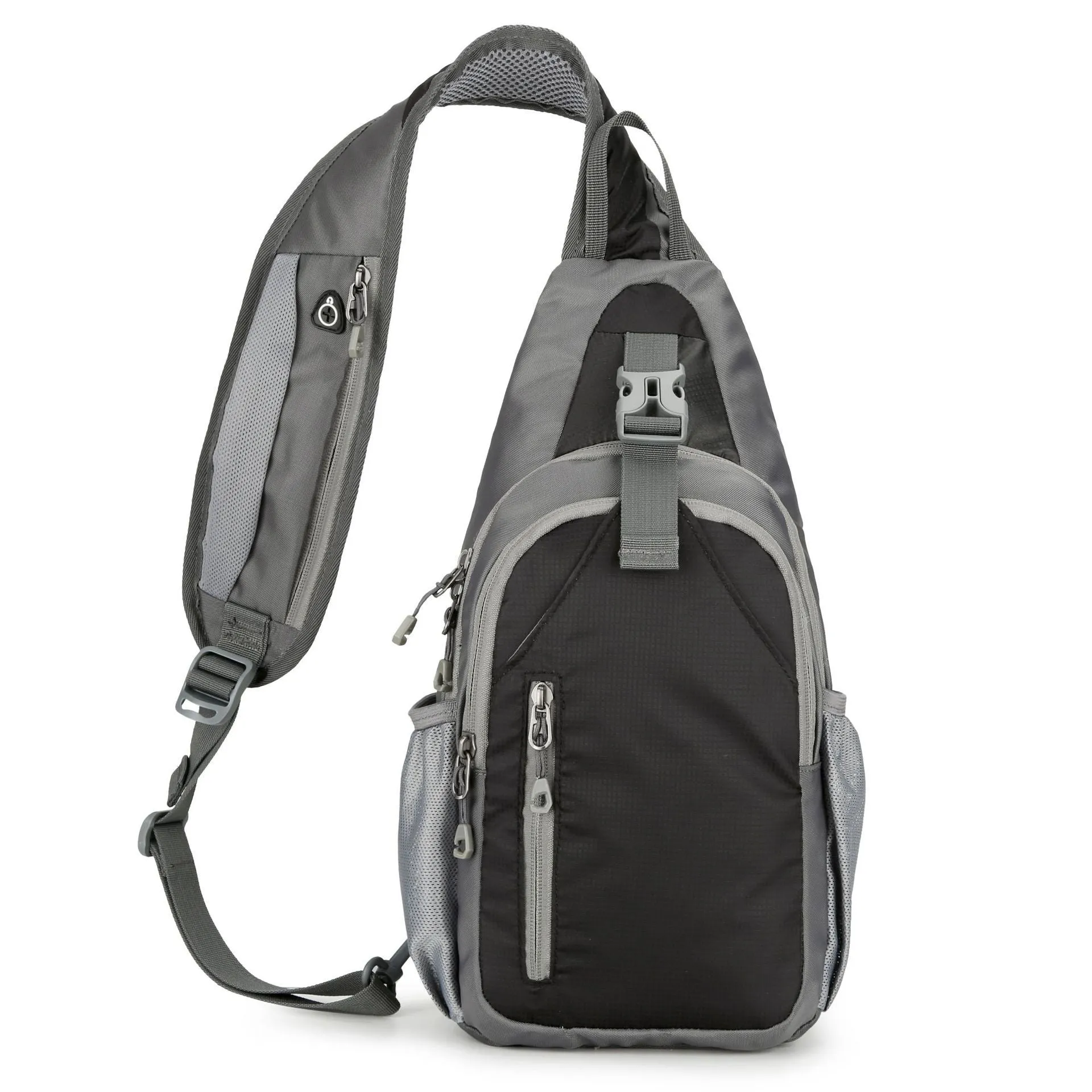 Nylon canvas crossbody chest bag in army green colour with contrast details for outdoor leisure use.