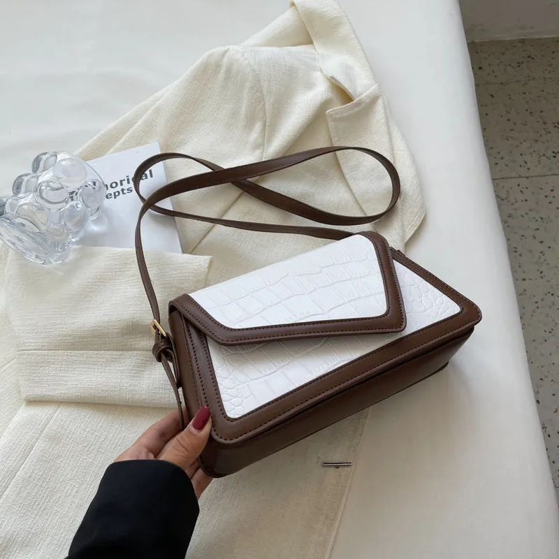 Stone pattern square shoulder bag in PU material with urban simplicity style and one-shoulder design