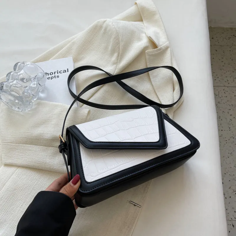 Stone pattern square shoulder bag in PU material with urban simplicity style and one-shoulder design