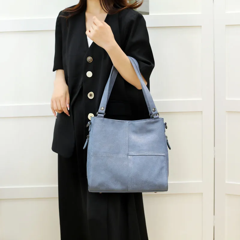 Barrel-shaped soft PU crossbody handbag in retro style with 30x31.5cm dimensions