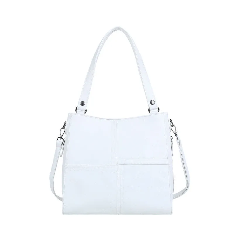 Barrel-shaped soft PU crossbody handbag in retro style with 30x31.5cm dimensions