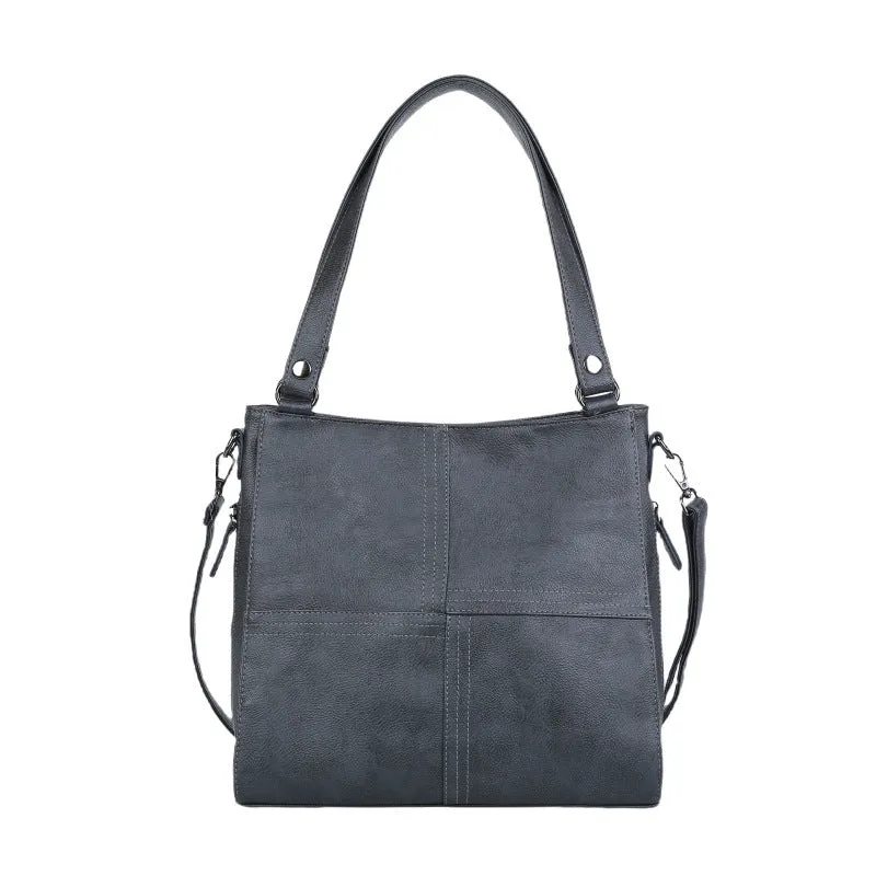 Barrel-shaped soft PU crossbody handbag in retro style with 30x31.5cm dimensions