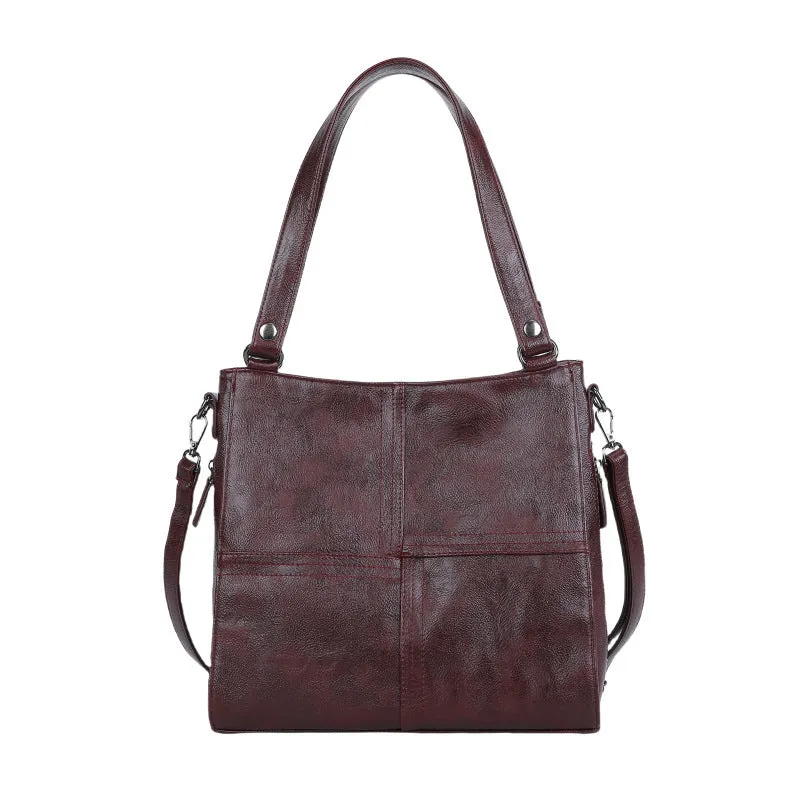 Barrel-shaped soft PU crossbody handbag in retro style with 30x31.5cm dimensions