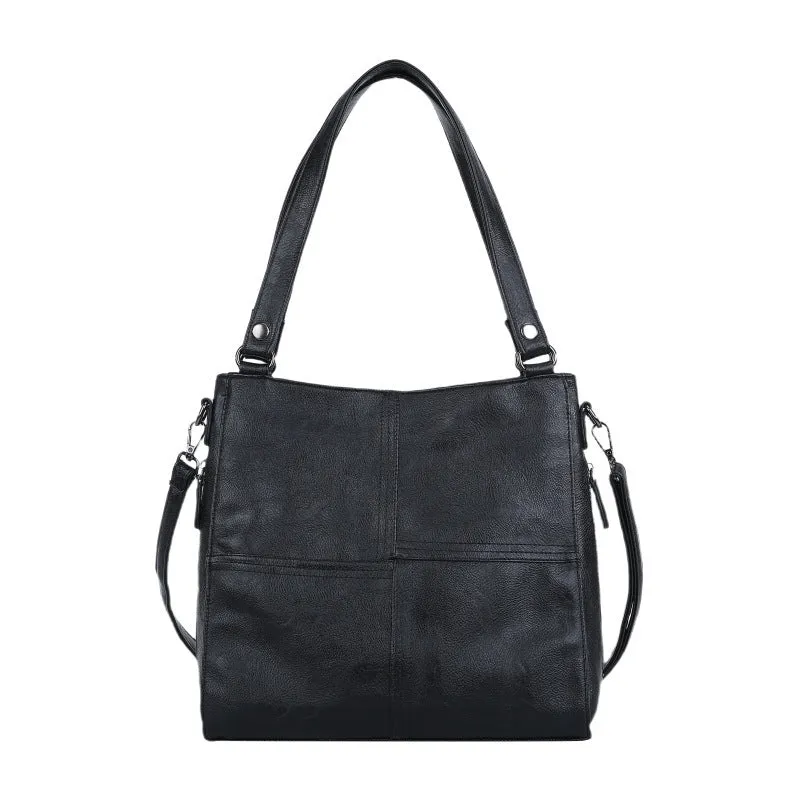 Barrel-shaped soft PU crossbody handbag in retro style with 30x31.5cm dimensions