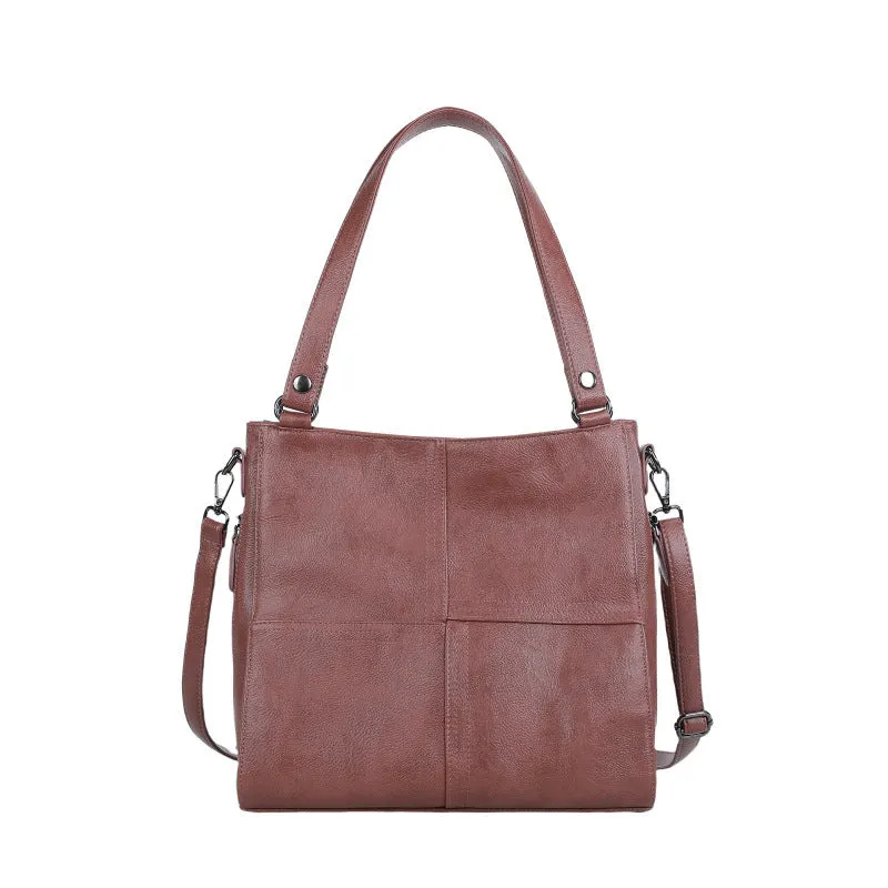 Barrel-shaped soft PU crossbody handbag in retro style with 30x31.5cm dimensions