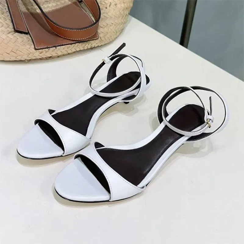 Women's retro French-style leather sandals with open toe and kitten heel in multiple colours