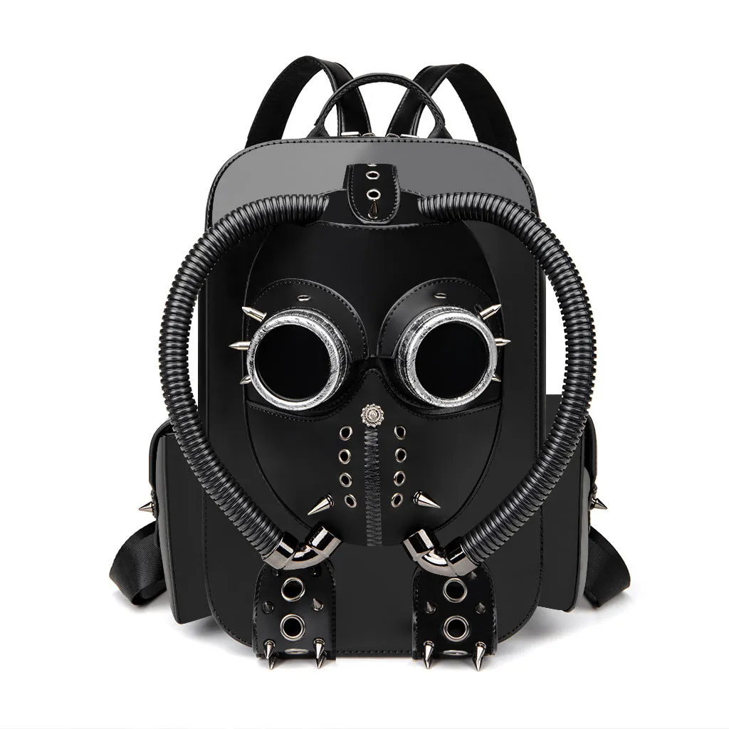 Black gothic skull head studded men's backpack with PU waterproof construction