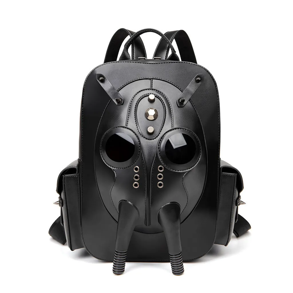 Black gothic skull head studded men's backpack with PU waterproof construction