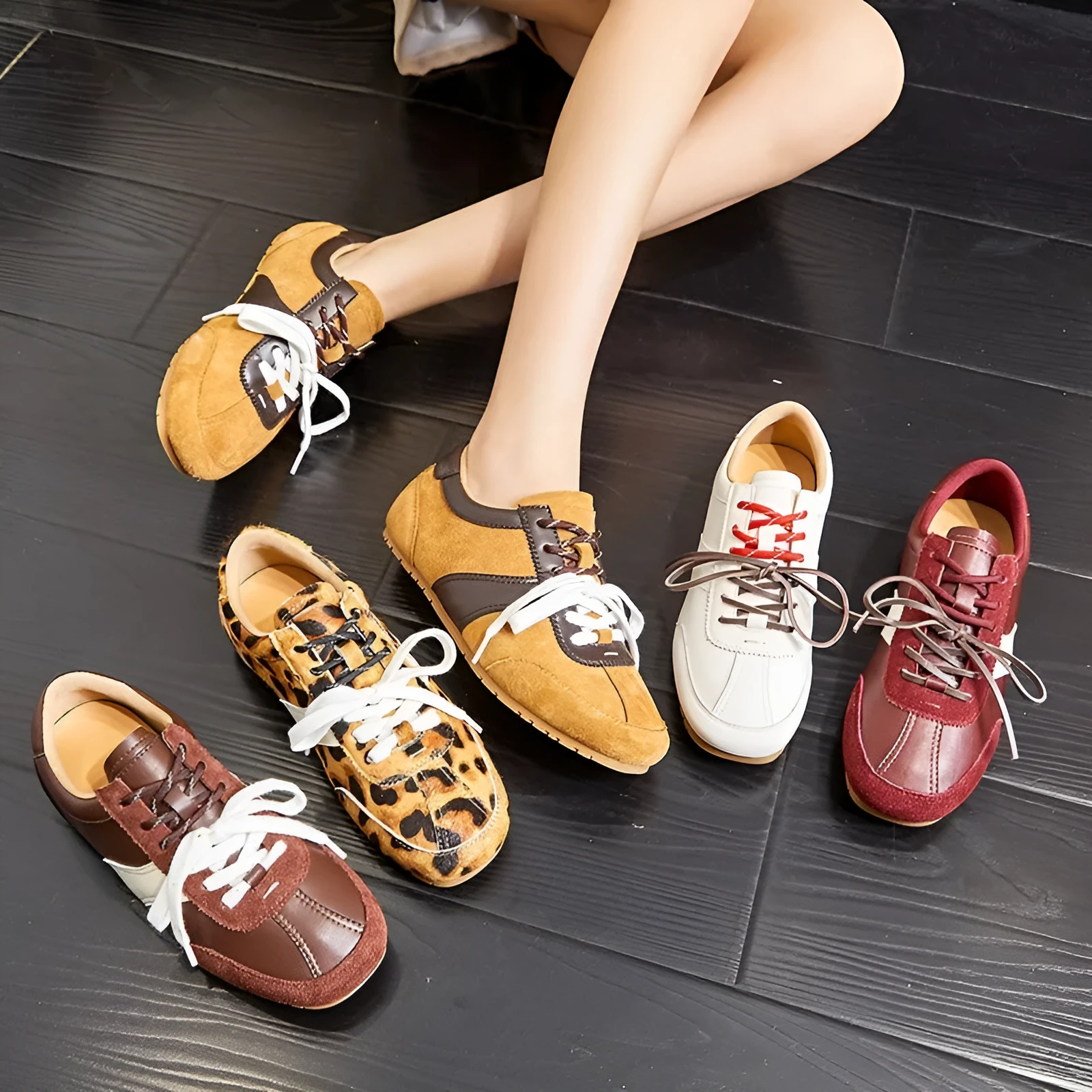 Women's white casual lace-up shoes with horsehair flocked detailing on leather upper, flat heel and round toe.