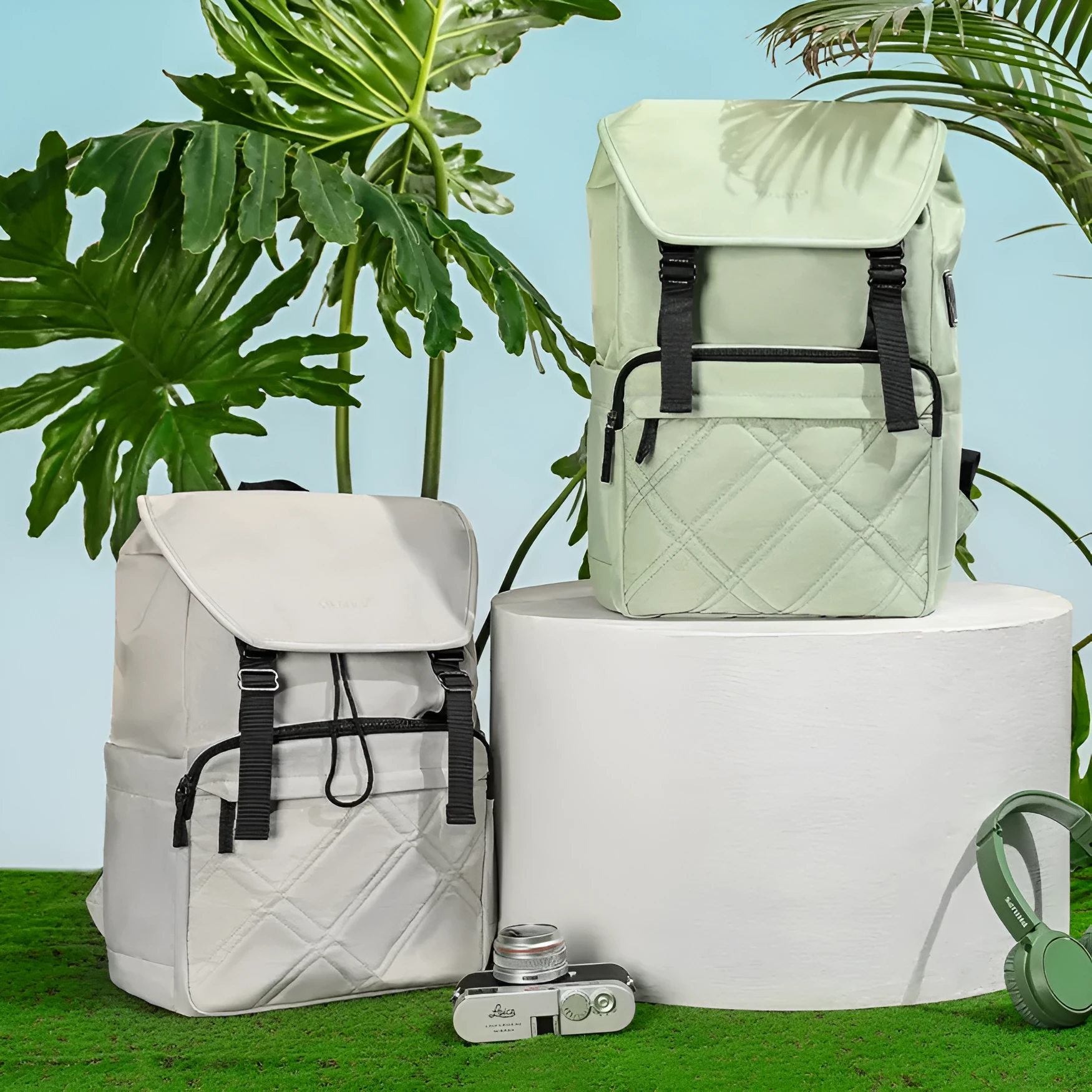 Light green 15.6 inch lightweight nylon school travel backpack with external pocket