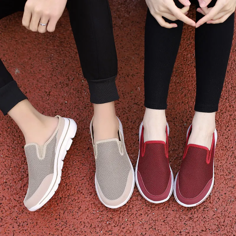 Breathable mesh toe holder slippers in solid colours on a flat MD sole.