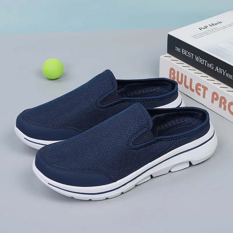 Breathable mesh toe holder slippers in solid colours on a flat MD sole.