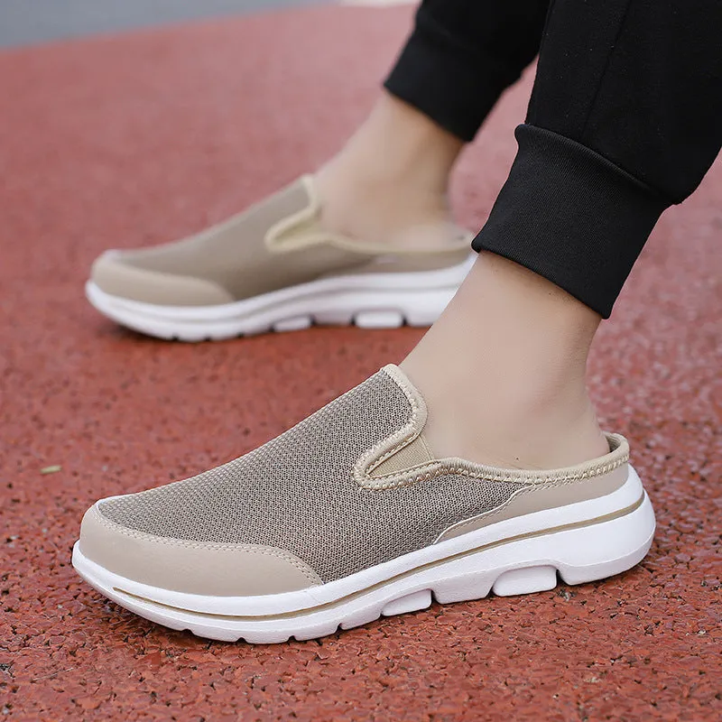 Breathable mesh toe holder slippers in solid colours on a flat MD sole.