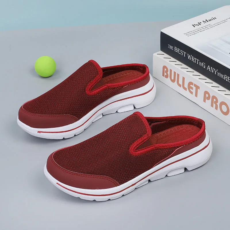 Breathable mesh toe holder slippers in solid colours on a flat MD sole.