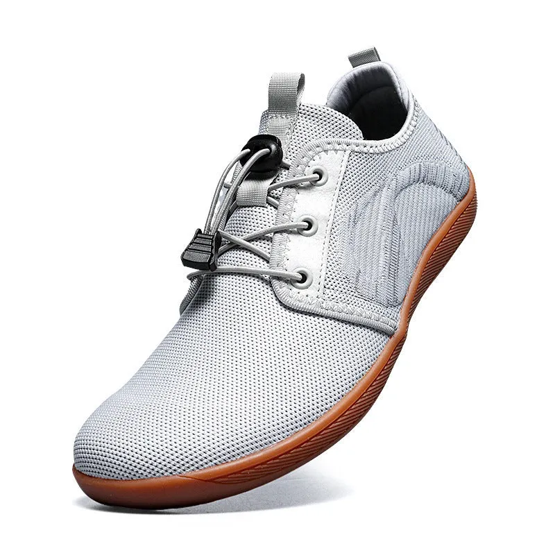 Men's black wide toe casual shoes with a round head and flat cloth upper.