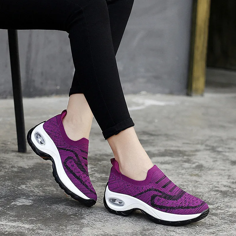 Women's low-top mesh tennis shoes with PVC air cushion soles in purple, pink, black, or grey colours