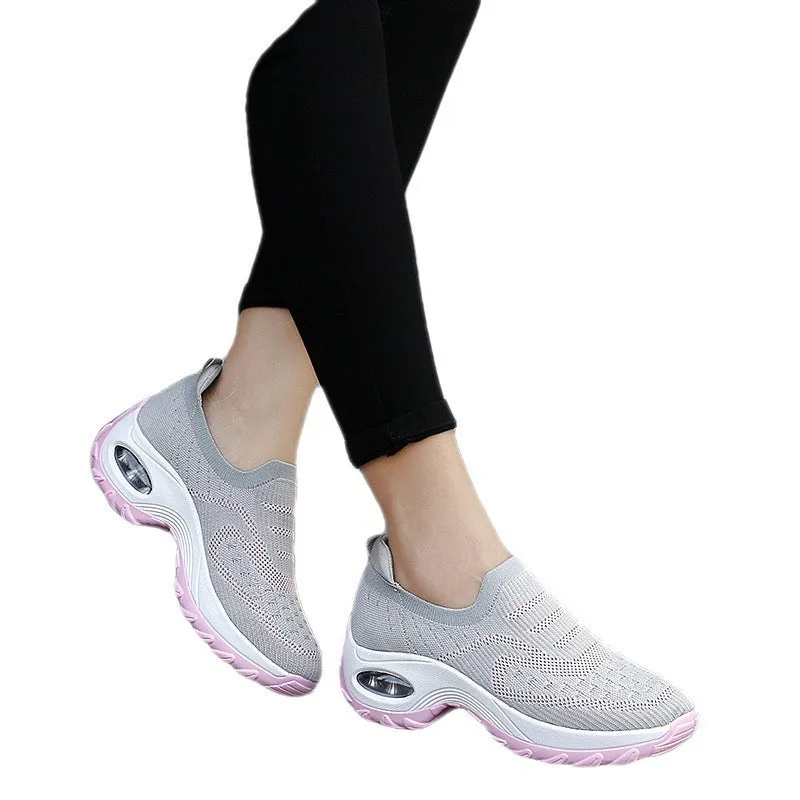 Women's low-top mesh tennis shoes with PVC air cushion soles in purple, pink, black, or grey colours