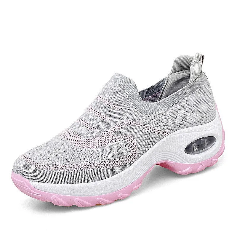 Women's low-top mesh tennis shoes with PVC air cushion soles in purple, pink, black, or grey colours