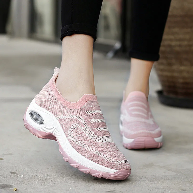 Women's low-top mesh tennis shoes with PVC air cushion soles in purple, pink, black, or grey colours