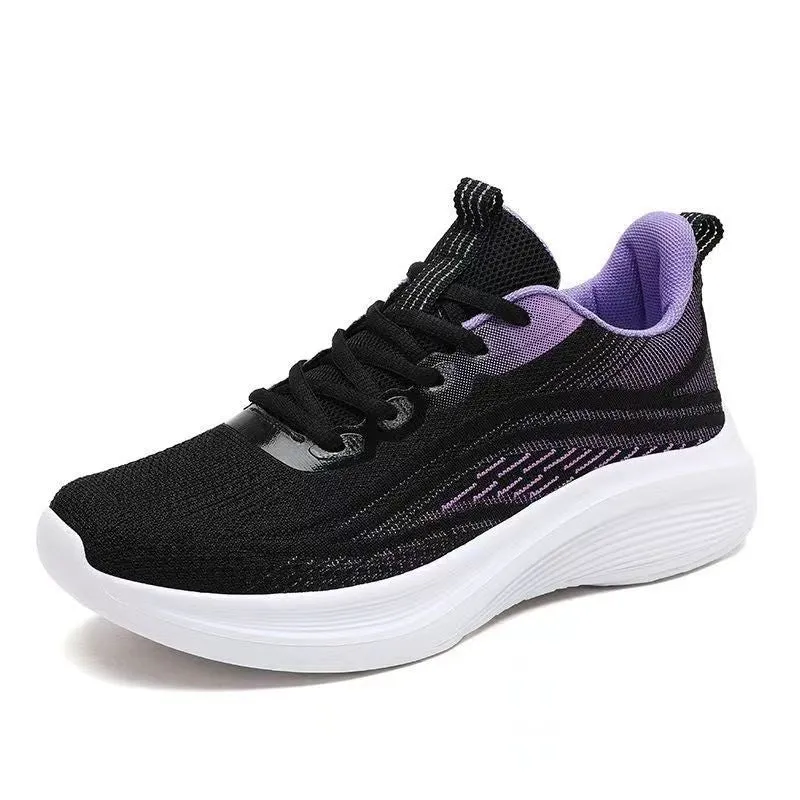 Women's low-top mesh running shoes in light pink with a round toe and front lace-up closure.