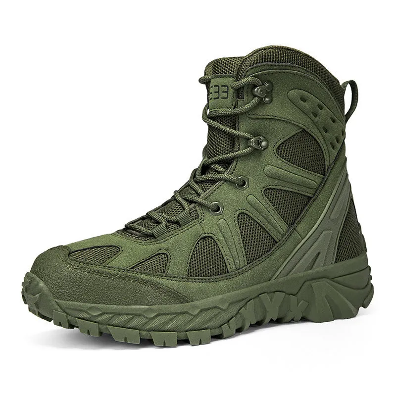 Men's anti-skid combat hiking boots in black with non-slip rubber outsole and lace-up front.