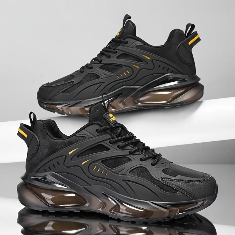 Men's black and grey low-top canvas casual sports sneakers with shock-absorbing soles.