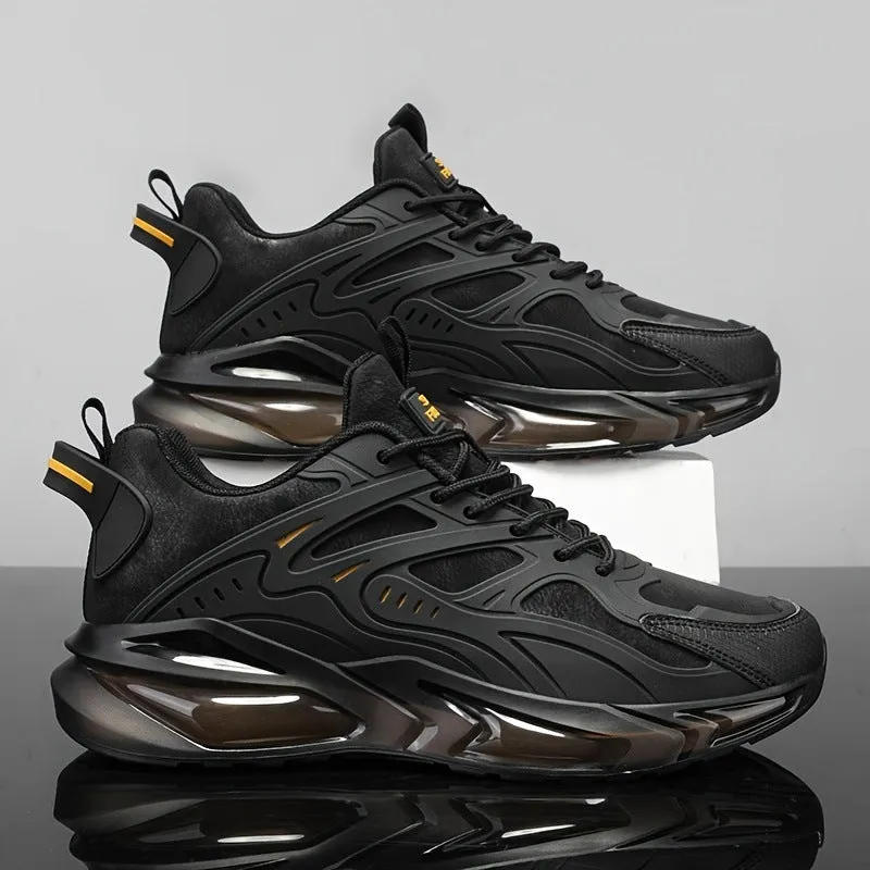Men's black and grey low-top canvas casual sports sneakers with shock-absorbing soles.