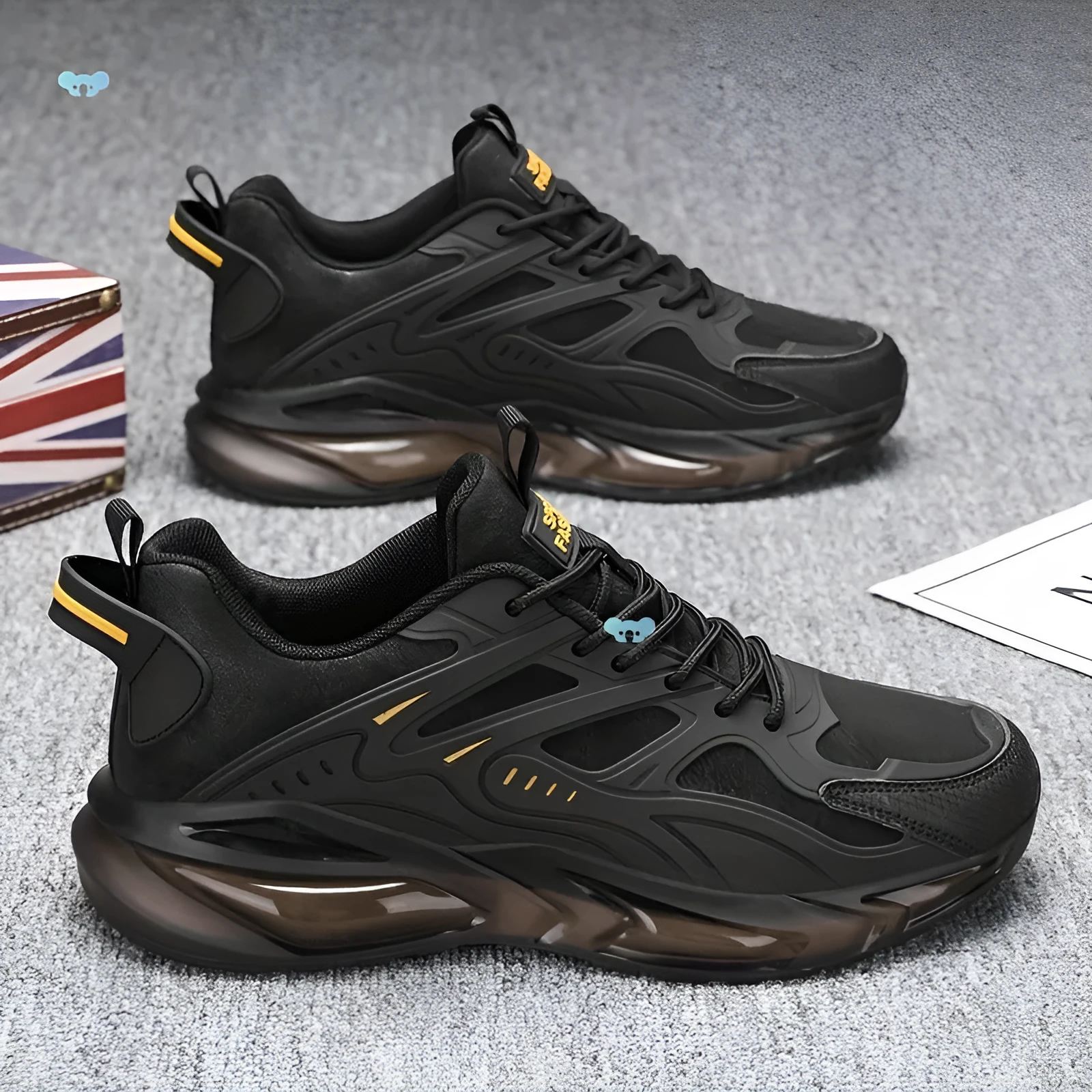 Men's black and grey low-top canvas casual sports sneakers with shock-absorbing soles.