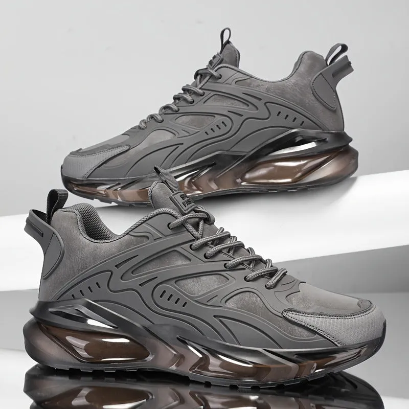 Men's black and grey low-top canvas casual sports sneakers with shock-absorbing soles.