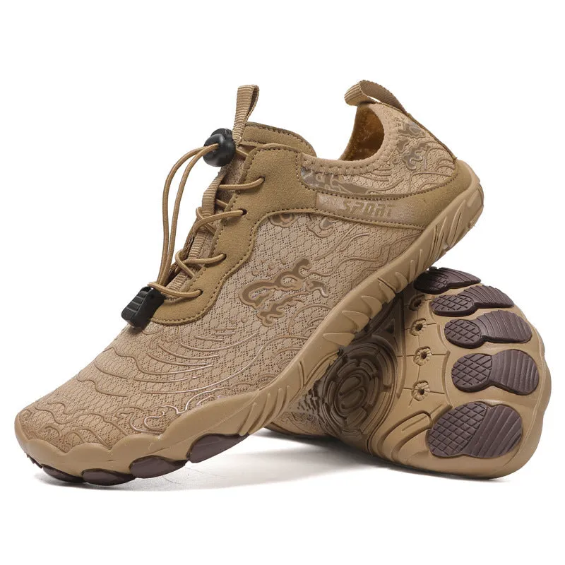 Men's outdoor hiking shoes with non-slip soles and front strap fastening in multiple colour options