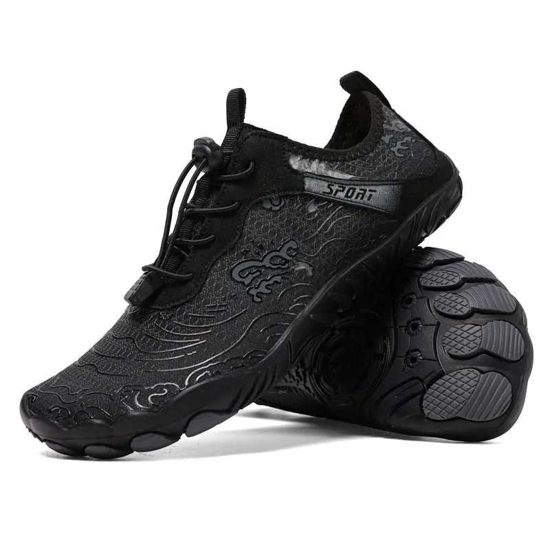 Men's outdoor hiking shoes with non-slip soles and front strap fastening in multiple colour options