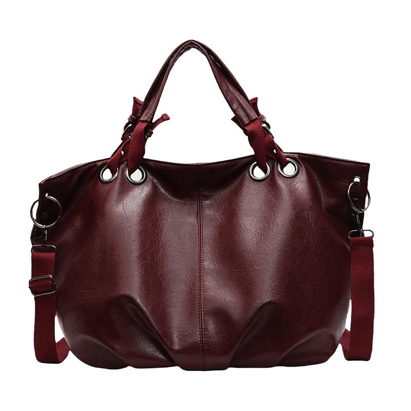 Solid colour women's PU tote bag with one shoulder strap and internal zipper pocket