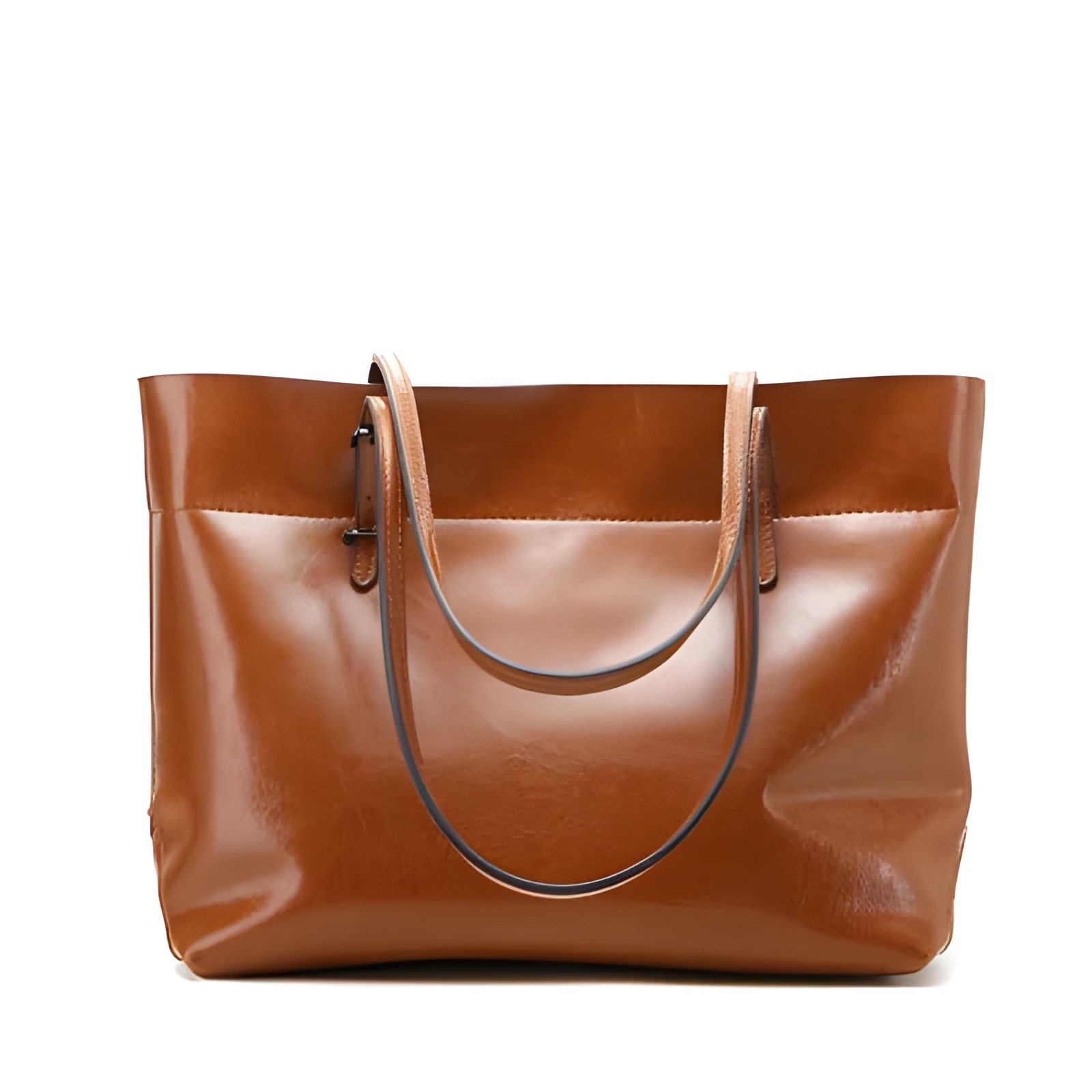 Horizontal waxed cowhide leather women's crossbody handbag showing internal phone pocket and two compartments.