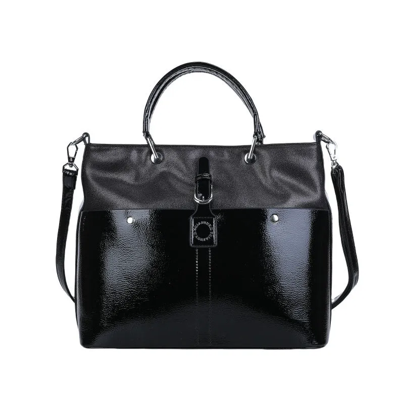 Soft PU shoulder messenger bag in horizontal square shape measuring 33cm by 28cm with sandwich pocket