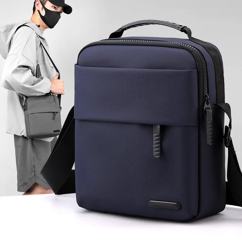 Men's waterproof crossbody bag in army green with PU leather exterior and sewing line detail