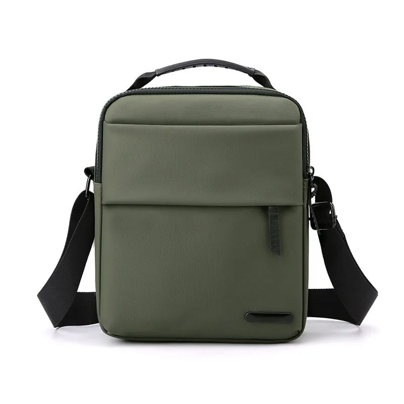 Men's waterproof crossbody bag in army green with PU leather exterior and sewing line detail