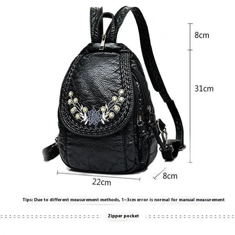 Soft PU leather dual-use chest backpack for ladies in black with visible sewing thread and zippered compartments