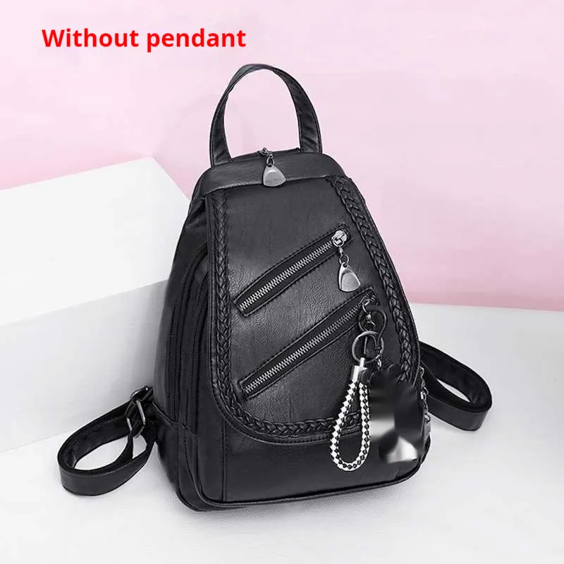 Soft PU leather dual-use chest backpack for ladies in black with visible sewing thread and zippered compartments