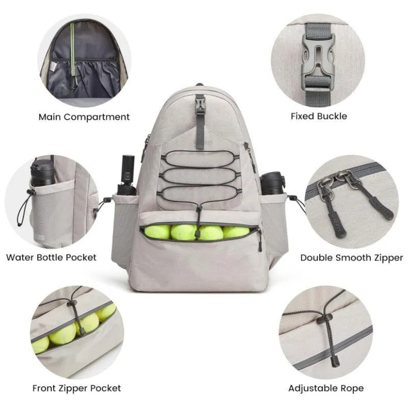 Neutral polyester tennis backpack large peak ball bag holds 4 rackets with shoes compartment in black gray and beige colors