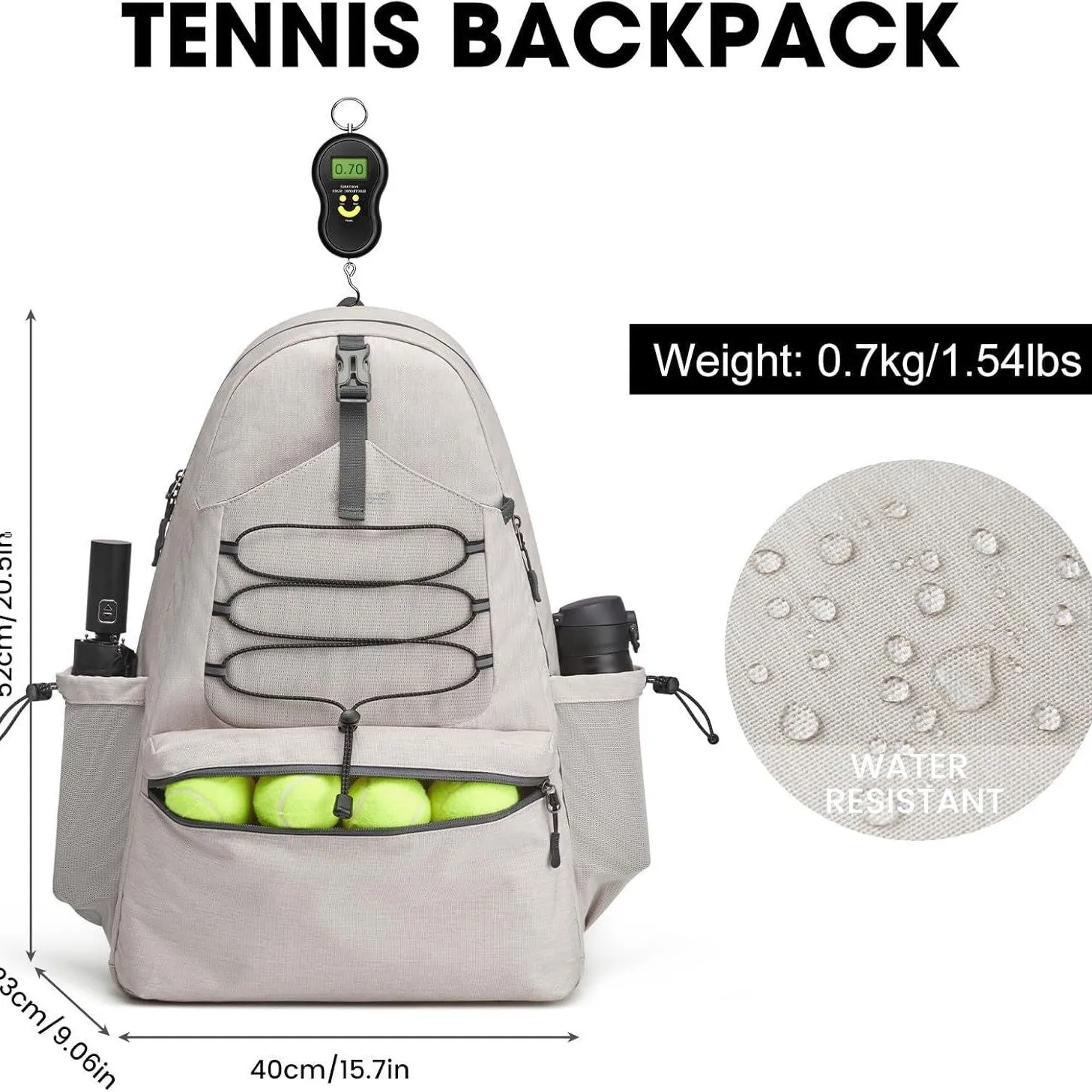 Neutral polyester tennis backpack large peak ball bag holds 4 rackets with shoes compartment in black gray and beige colors
